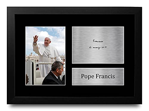 HWC Trading FR Franziskus Der Papst Rom Kopf katholische Kirche Geschenke gedruckt Autogramm Bild für religiöse Memorabilia Fans Signed - A4 Eingerahmt von HWC Trading