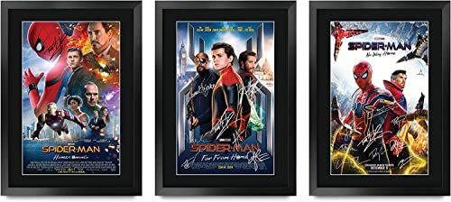 HWC Trading A3 FR Spiderman-Filmposter-Sammlung x 3 Tom Holland signiertes Geschenk Spider Man gedruckt Autogramm Film Geschenke Druck Foto Bild Display von HWC Trading