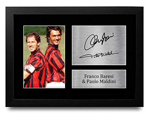 HWC Trading Franco Baresi & Paolo Maldini, Milan, gedrucktes Autogramm für Fans und Fans, A4, gerahmt von HWC Trading