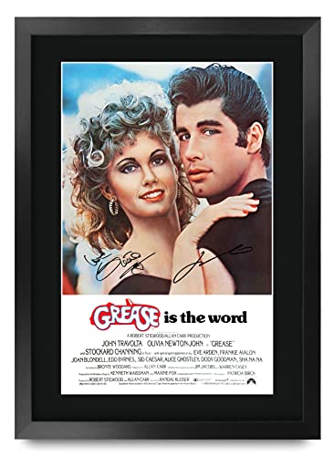 HWC Trading Grease A3 Gerahmte Signiert Gedruckt Autogramme Bild Druck-Fotoanzeige Geschenk Für Olivia Newton John John Travolta Filmfans von HWC Trading