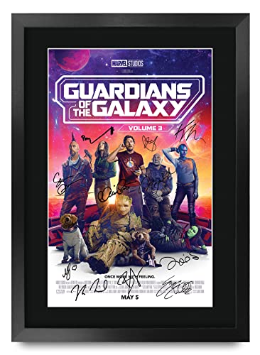 HWC Trading A3 FR Guardians of The Galaxy Vol 3 Chris Pratt and Cast Gifts gedrucktes Poster, signiertes Autogramm, Bild für Film-Fans, A3, gerahmt von HWC Trading