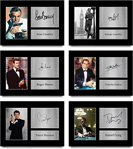 HWC Trading James Bond Geschenkkollektion, gedrucktes Autogrammbild für Fans von Connery, Lazenby, Moore, Dalton, Brosnan und Craig, gedrucktes Autogrammbild für Film-Fans, 6 Stück von HWC Trading