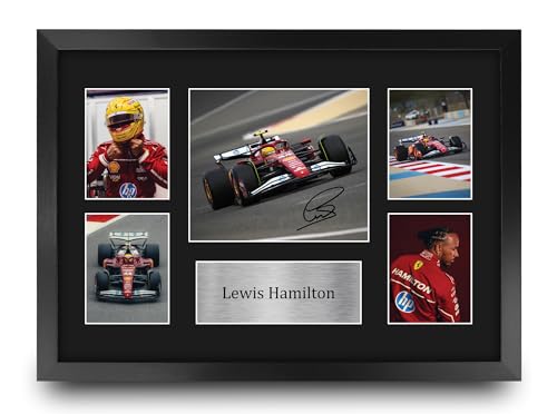 HWC Trading Lewis Hamilton Ferrari Geschenke Gedrucktes Signiertes Autogramm Foto für Fromula 1 und Motorrennen Fans - A3 Gerahmt von HWC Trading