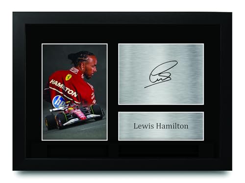HWC Trading Lewis Hamilton Ferrari Geschenke Gedrucktes Signiertes Autogramm Foto für Fromula 1 und Motorrennen Fans - A4 Gerahmt von HWC Trading
