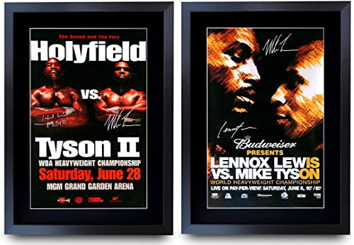 HWC Trading FR A3 Mike Tyson Bouts Holyfield und Lewis Gifts gedrucktes signiertes Autogramm-Poster für Boxer-Erinnerungsstücke, A3, gerahmt von HWC Trading