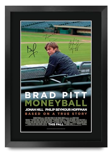 HWC Trading Moneyball 2011 Brad Pitt Geschenke Geduckter Poster Signiertes Autogramm Foto für Fans von Film Memorabilien - A3 Gerahmt von HWC Trading