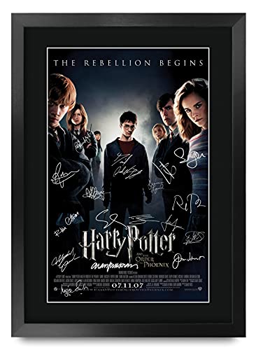 HWC Trading Orden des Phönix Harry Potter Die Cast Daniel Radcliffe Emma Watson Rupert Grint Geschenke Printed Poster Autogramm Bild für Film-Memorabilia Fans Signed - A3 Eingerahmt von HWC Trading