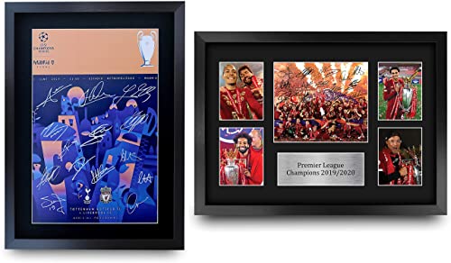 HWC Trading Poster, A3, FR Liverpool 2019 & 2020 Champions League Final Program Poster The Team, signiertes Geschenk, gerahmt, A3, gedrucktes Autogramm, Fußball-Geschenke, Druck Foto von HWC Trading