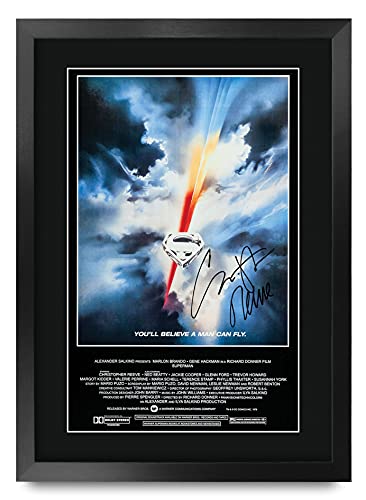 HWC Trading Superman A3 Gerahmte Signiert Gedruckt Autogramme Bild Druck-Fotoanzeige Geschenk Für Christopher Reeve Filmfans von HWC Trading