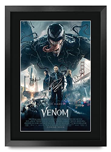 HWC Trading Venom Die Darsteller Tom Hardy Riz Ahmed Geschenke Printed Poster Autogramm Bild für Film-Memorabilia Fans - A3 Eingerahmt von HWC Trading