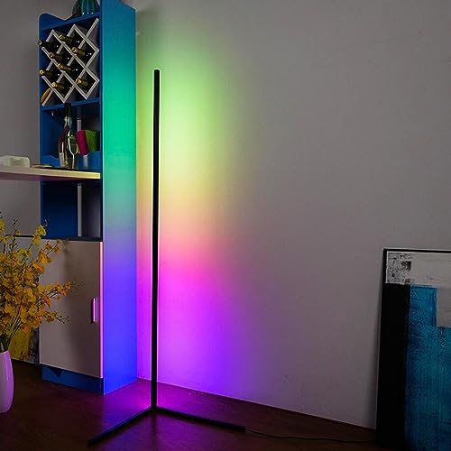 HWCX-LICHT LED Stehlampe Dimmbar Alexa kompatibel, 20W WiFi Ecklampe Stehleuchte Wohnzimme Schwarz, RGB Farbwechsel CCT per Fernsteuerung & APP Steuerung, 150cm, Buntes Licht Lampe für Wohnung Büro von HWCX-LICHT