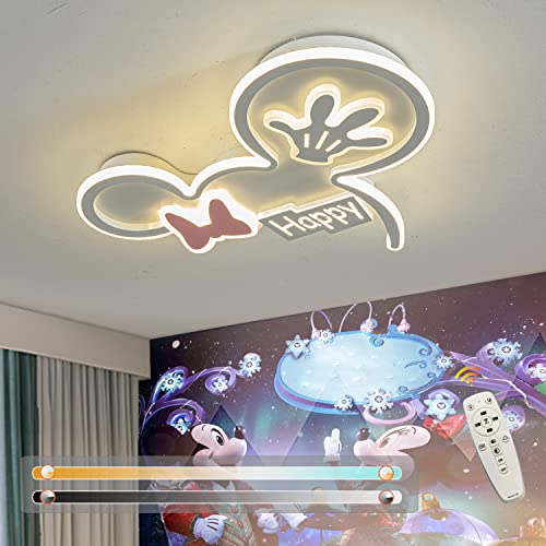 Kinderleuchten Deckenleuchte LED Dimmbar | Weiß Mickey Deckenlampe mit Fernbedienung | 45W 4050LM | Modern Kinderzimmer Deko Lampe | Kinder Schlafzimmer Kinderlampe Decke Junge Mädchen Zimmerlampe von Amzxiubii