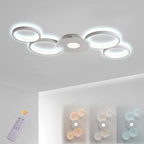 HWCX-LICHT LED Deckenleuchte Wohnzimmer Deckenlampe Dimmbar mit Fernbedienung, Wohnzimmerlampe Weiß 4 Ringe Design, 52W Modern Runden Decken Lampe für Schlafzimmer Küche Esszimmer L88 cm…… von HWCX-LICHT