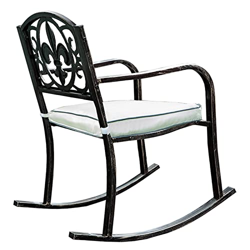 HWFF Schaukelstuhl Metall Terrasse Schaukelstuhl mit Kissen - Jahrgang Bronze Draussen Schaukelstuhl mit breiter Sitzfläche, Veranda Rocker für Deck Hinterhof, Lädt 660 lbs von WAHHWF
