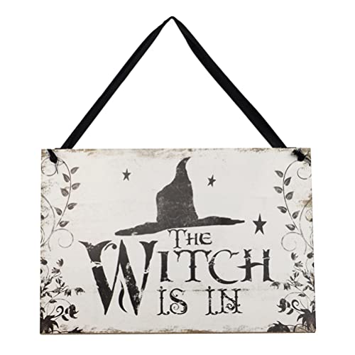 HWGING Halloween Holzschild Hexenzimmer Dekoration Hängendes Schild Türschild 'The Witch is in' Halloween Dekoration Haunted House Haustür Veranda HWGING Halloween Holzschild Hexenzimmer Dekoration Hängendes Schild Türschild 'The Witch is in' Halloween Dekoration Haunted House Haustür Veranda von HWGING
