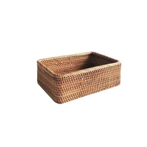 HWJFDC Korb Geflochten Handgewebter Rattan-Weidenkorb, Obst-, Tee-, Snack-, Brotkorb, Kosmetik-, rechteckige Aufbewahrungsbox, Haushalts- und Küchenbedarf(A 25CM) von HWJFDC