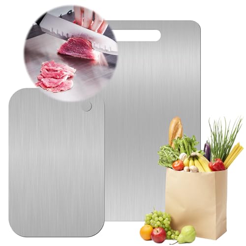 HWJPDMBD Titan Schneidebrett, 2 Pcs Schneidebrett Edelstahl, Titan Chopping Board, Schneide-brett Metall, Doppelseitiges Schneide-brett in Lebensmittelqualität, Auch als Nudelbrett, Backbrett (A) von HWJPDMBD