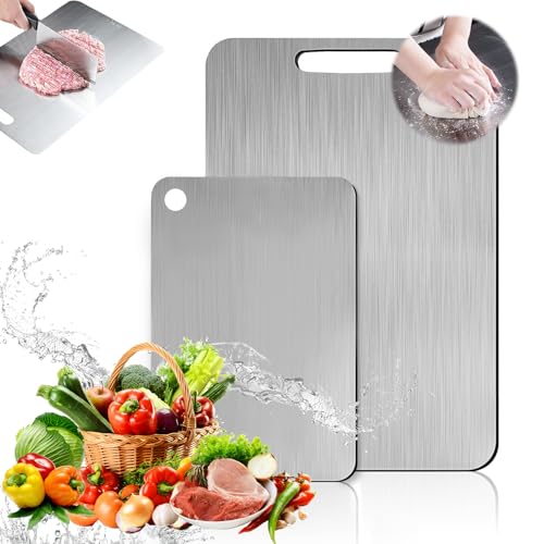HWJPDMBD Titan Schneidebrett,2Pcs Schneidebrett Edelstahl,Titan Chopping Board, Schneide-brett Metall,Doppelseitiges Schneide-brett in Lebensmittelqualitat,Auch als Nudelbrett, Backbrett,Teigbrett (B) von HWJPDMBD