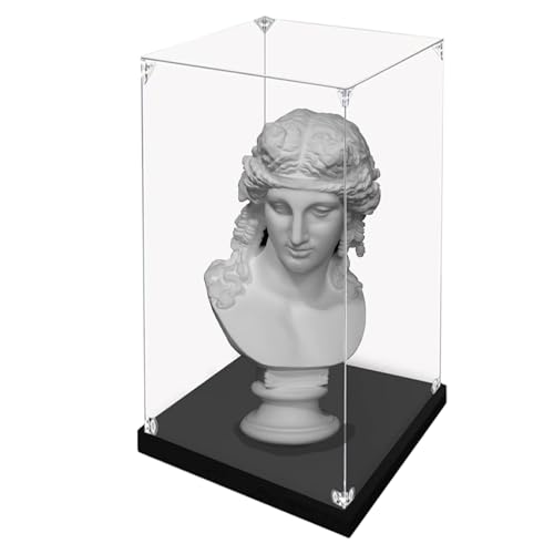 Acryl Vitrine 25 30 40 60 cm Hohe Acrylboxen zur Präsentation, Aufbewahrungsboxen aus Kunststoff mit Mattschwarzem Sockel, Acryl-Vitrine für Skulpturen auf Der Arbeitsplatte(10x10x35cm(4"x4"x14")) von HWLL
