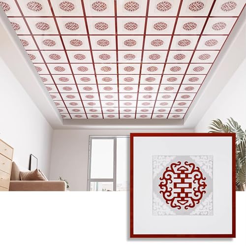 Deckenplatten Selbstklebend Deckenaufkleberplatten mit Rotem Drachenmuster, Dekorative Deckenfliesen zum Abziehen und Aufkleben, Wasserdichte und Selbstgemachte(60pcs) von HWLL
