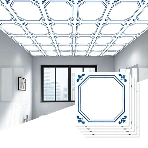Deckenplatten Selbstklebend Moderne, Schlichte Abgehängte Deckenplatten, Abziehbare und Aufklebbare PVC-Deckenplatten 30x30 cm, Zuschneidbar und Abwaschbar(80pcs) von HWLL