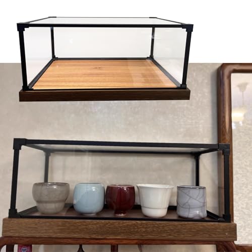 HWLL Acryl Vitrine Acryl-Vitrine mit Holzmaserungssockel, Antike Transparente Aufbewahrungsbox aus Feinem Porzellan, Staubdichte für Sammlerstücke(30x30x20cm(12"x12"x8")) von HWLL