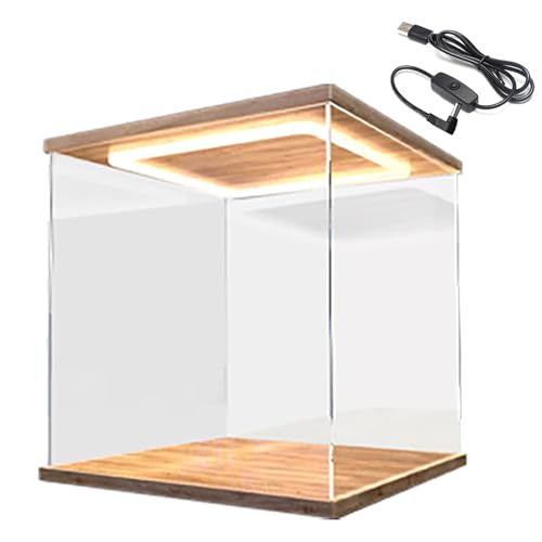 HWLL Acryl Vitrine Beleuchtete Transparente Acrylvitrine, Aufbewahrungsbox für Die Arbeitsplatte mit Holz-Kunststoff-Basis, 10 15 20 25 30 35 40 50 60 cm Langer Sammlungsschrank(10x10x10 cm/4x4x4 in) von HWLL