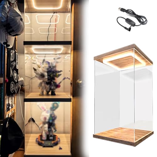 HWLL Acryl Vitrine Stapelbare Hobby-Vitrinen für Figuren, Beleuchtete, Hochtransparente Aufbewahrungsbox aus Acryl, Multifunktionale, Staubdichte Vitrine aus Kunststoff(25x25x55cm(10"x10"x22")) von HWLL