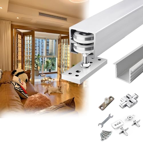 Schiebetür Schiene 70 80 85 92 120 140 cm Falttürschiene, Verstecktes Scheunentor-Hardware-Kit mit Leisen Rollen, Balkonschiebetür-Boxschienen-Set(88inch/223.5cm) von HWLL