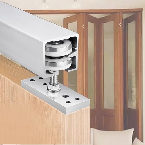 Schiebetür Schiene Faltschiebetür-Hardware-Kit für 2 Türen, Hochleistungs-Scheunentor-Schienensystemeinheit, Schiebetürmechanismus für Schrank, Schlafzimmer, Wohnzimmer(52inch/132cm) von HWLL