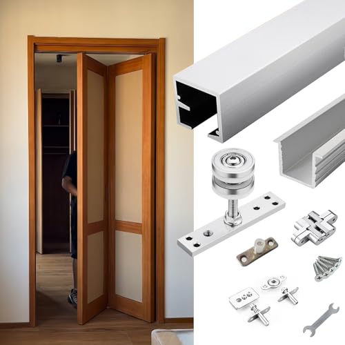 Schiebetür Schiene Falttürschiene mit Rotationseinstellrollen, Hochleistungs-Schiebetürschienen-Hardware-Kit, Sanfter und Leiser Schiebetürmechanismus(72inch/183cm) von HWLL