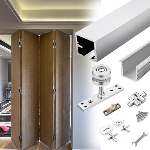 Schiebetür Schiene Schiebetürschiene für Scheunentore, Schiene für Zweifach Faltbare Taschentüren, Oben Aufgehängt für 25–40 cm Öffnung, Ersatz-Gleitführungssätze(56inch/142cm) von HWLL