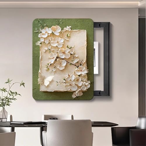 Stromkasten Verkleidung 3D Blumen Verteilerkasten Dekorative Malerei, Schiebeabdeckung für Elektrische Schalttafel mit Sandsteinstruktur, Deckel für Stromzählerkasten(B,55 x 65 cm (21.7 x 25.6 in)) von HWLL