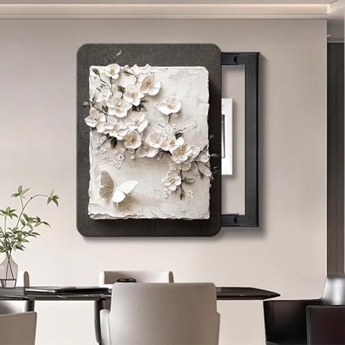 Stromkasten Verkleidung 3D Blumen Verteilerkasten Dekorative Malerei, Schiebeabdeckung für Elektrische Schalttafel mit Sandsteinstruktur, Deckel für Stromzählerkasten(E,55 x 65 cm (21.7 x 25.6 in)) von HWLL