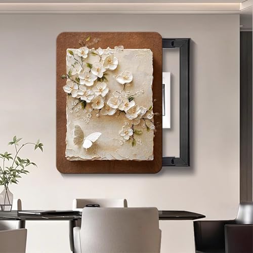 Stromkasten Verkleidung 3D Blumen Verteilerkasten Dekorative Malerei, Schiebeabdeckung für Elektrische Schalttafel mit Sandsteinstruktur, Deckel für Stromzählerkasten(F,45 x 55 cm (17.7 x 21.7 in)) von HWLL