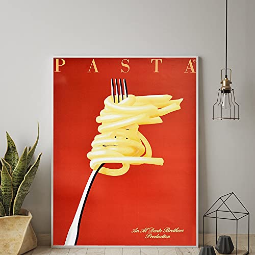 Leinwand Wandkunst Vintage italienische Pasta Retro Essen und Trinken Italien Cafe Restaurant Print Poster Moderne Leinwand Malerei Küche Dekoration Rahmenlos von HWNU