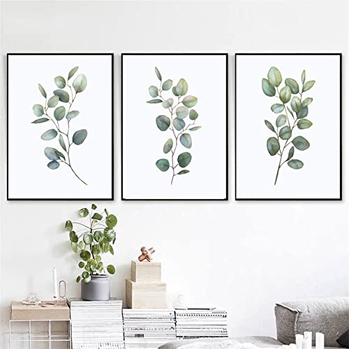 Leinwandbild Nordic Style Grüne Pflanze Blätter Eukalyptus Poster Botanische Leinwand Malerei Moderne Wandkunst für Wohnzimmer Dekoration Rahmenlos (Size : 40x50cmx3 Unframed) von HWNU