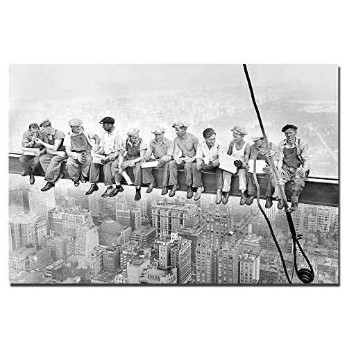 Wandkunst Bilder Empire State Building Bauarbeiter Leinwand Gemälde Heimdekoration Schwarz-Weiß-Poster für Wohnzimmer Bürodekoration Rahmenlos (60x90cm No Frame) von HWNU