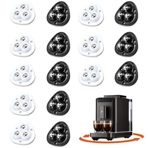 HWSWSH 16 Stück Mini Kugelrollen Möbelrollen 360 Grad Mini Rollen für Möbel Selbstklebendes Starkes Rollenrad für Fritteuse, Mixer, Kaffeemaschine, Mülleimer Kugelrolle Rollen (schwarz und weiß) von HWSWSH