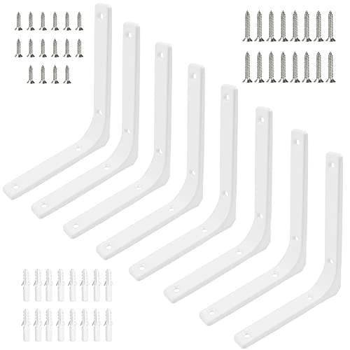 8 Pcs Regalhalterung Weiß, 150 x 125 mm L-Angle Regalträger Chwerlast, Regalwinkel Weiss, für Kitchen, Office, Schuhregal, Lagerregal (Weiß) von HWTONG