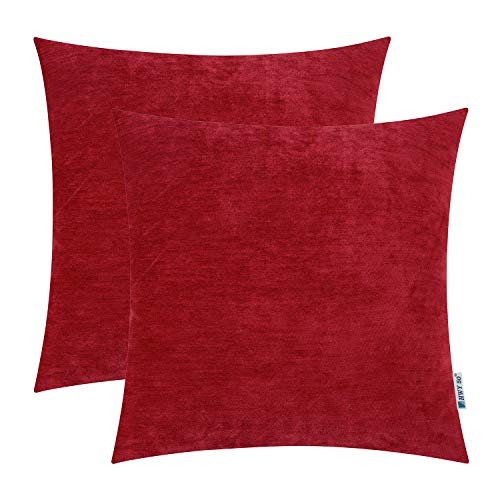 HWY 50 Chenille Kissenbezüge 50x50 cm rot 2er Set, weiche gemütliche dekorative Sofakissenbezüge für Sofa Wohnzimmer Bett Couch von HWY 50