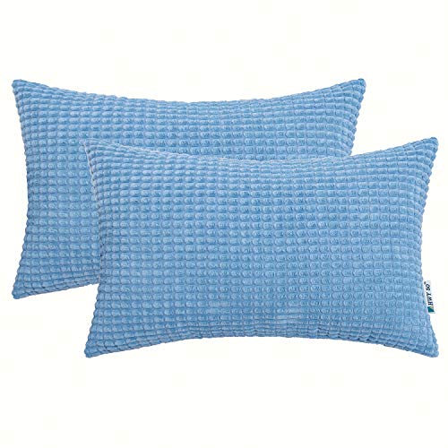 HWY 50 Cord Kissenbezüge 30x50 cm 2er Set hellblau mit 3D Maisrelief texturiert, weiche körnige dekorative Sofakissenbezüge für Sofa Couch Wohnzimmer Bett von HWY 50