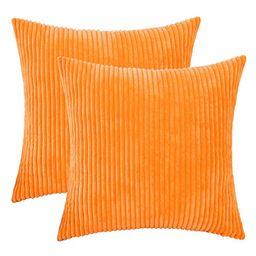 HWY 50 Cord Kissenbezüge 40x40 cm 2er Set orangefarben gestreift texturiert, gemütliche dekorative hochwertige Sofakissenbezüge für Sofa Couch Wohnzimmer Bett von HWY 50