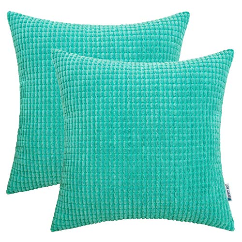 HWY 50 Cord Kissenbezüge 40x40 cm 2er Set türkis mit 3D Maisrelief texturiert, weiche körnige dekorative Sofakissenbezüge für Sofa Couch Wohnzimmer Bett von HWY 50