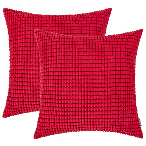 HWY 50 Cord Kissenbezüge 50x50 cm 2er Set rot mit 3D Maisrelief texturiert, weiche körnige dekorative Sofakissenbezüge für Sofa Couch Wohnzimmer Bett von HWY 50