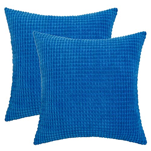 HWY 50 Cord Kissenbezüge 45x45 cm 2er Set königsblau mit 3D Maisrelief texturiert, weiche körnige dekorative Sofakissenbezüge für Sofa Couch Wohnzimmer Bett von HWY 50