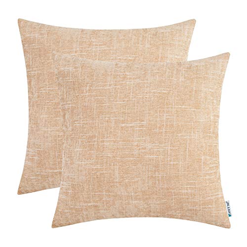 HWY 50 Chenille Kissenbezüge 40x40 cm überwiegend Sandfarben mit dezenten weißen Streifen 2er Set, weiche gemütliche dekorative Sofakissenbezüge für Sofa Wohnzimmer Bett Couch von HWY 50