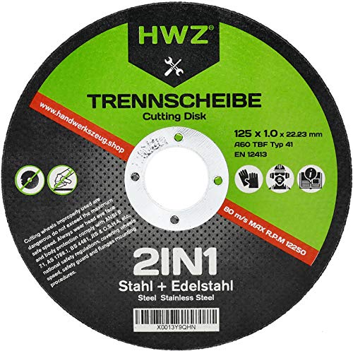 10 Stk HWZ Trennscheiben 125 x 1,0 mm extra dünn für Metall, Edelstahl Inox V2A, Stahl Winkelschleifer von HWZ