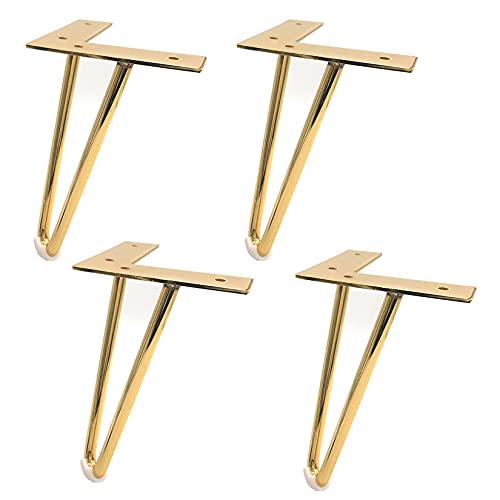 4 Stück tischbeine haarnadel,Hairpin legs Tischbeine Metall Haarnadel Tischbein DIY Möbelfüße Metall Couchtisch Füße Perfekt,für Möbel DIY-Projekt (25cm/9.84in,Gold) von HWZP026