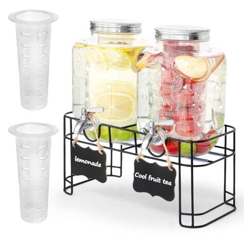 2 x 4L Glas-Getränkespender mit Ständer, Getränkespender, Glas-Wasser-Saft-Spender mit Zapfhahn aus massivem Edelstahl für geeiste Säfte, Wasser, hausgemachte Getränke, Partys, Hochzeiten 2 x 4L Glas-Getränkespender mit Ständer, Getränkespender, Glas-Wasser-Saft-Spender mit Zapfhahn aus massivem Edelstahl für geeiste Säfte, Wasser, hausgemachte Getränke, Partys, Hochzeiten von HXC-BLG